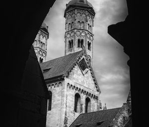 Preview wallpaper bell tower, tower, buildings, roofs, architecture, black and white