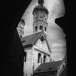 Preview wallpaper bell tower, tower, buildings, roofs, architecture, black and white