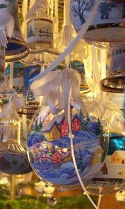 Preview wallpaper bells, christmas decorations, balloons, pictures, ribbons, beautiful