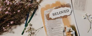 Preview wallpaper beloved, word, inscription, flowers, text