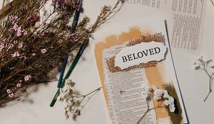 Preview wallpaper beloved, word, inscription, flowers, text