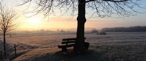 Preview wallpaper bench, dawn, frost, winter, solitude, silence