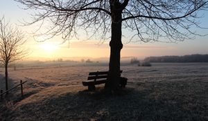 Preview wallpaper bench, dawn, frost, winter, solitude, silence