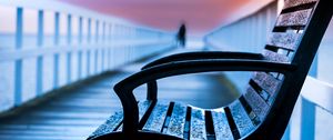 Preview wallpaper bench, drops, rain, pier, blur