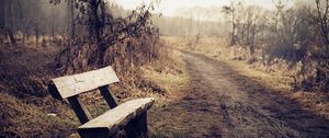 Preview wallpaper bench, fog, road