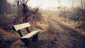 Preview wallpaper bench, fog, road