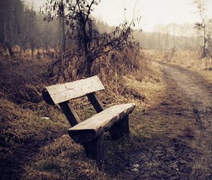 Preview wallpaper bench, fog, road