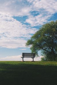 Preview wallpaper bench, grass, tree, sky, view