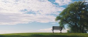 Preview wallpaper bench, grass, tree, sky, view