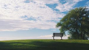 Preview wallpaper bench, grass, tree, sky, view