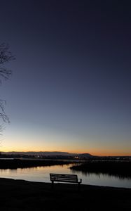 Preview wallpaper bench, lake, dusk, sky