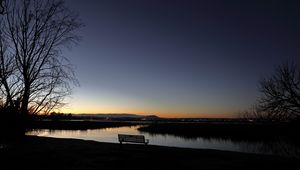 Preview wallpaper bench, lake, dusk, sky
