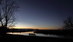 Preview wallpaper bench, lake, dusk, sky