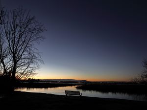 Preview wallpaper bench, lake, dusk, sky