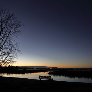 Preview wallpaper bench, lake, dusk, sky