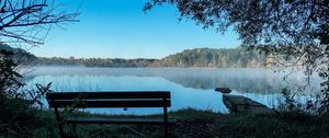 Preview wallpaper bench, lake, landscape, trees