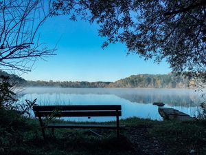 Preview wallpaper bench, lake, landscape, trees