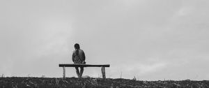 Preview wallpaper bench, man, bw, loneliness