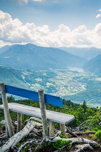 Preview wallpaper bench, mountains, view, clouds