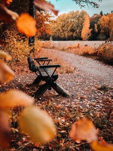 Preview wallpaper bench, nature, autumn, leaves, foliage, yellow