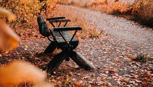 Preview wallpaper bench, nature, autumn, leaves, foliage, yellow