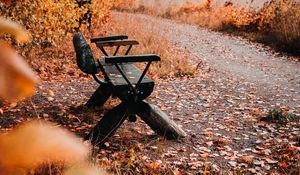 Preview wallpaper bench, nature, autumn, leaves, foliage, yellow