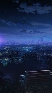 Preview wallpaper bench, night city, overview