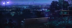Preview wallpaper bench, night city, overview