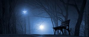 Preview wallpaper bench, night, park, gloomy