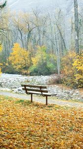 Preview wallpaper bench, park, autumn, trees, montana
