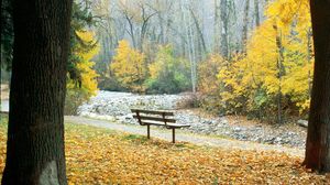 Preview wallpaper bench, park, autumn, trees, montana