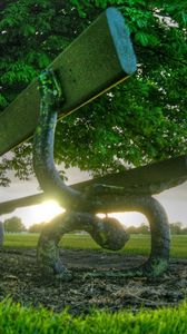 Preview wallpaper bench, park, tree, clouds, sun, evening