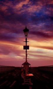 Preview wallpaper bench, pier, sea, evening, decline, sky