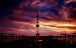 Preview wallpaper bench, pier, sea, evening, decline, sky