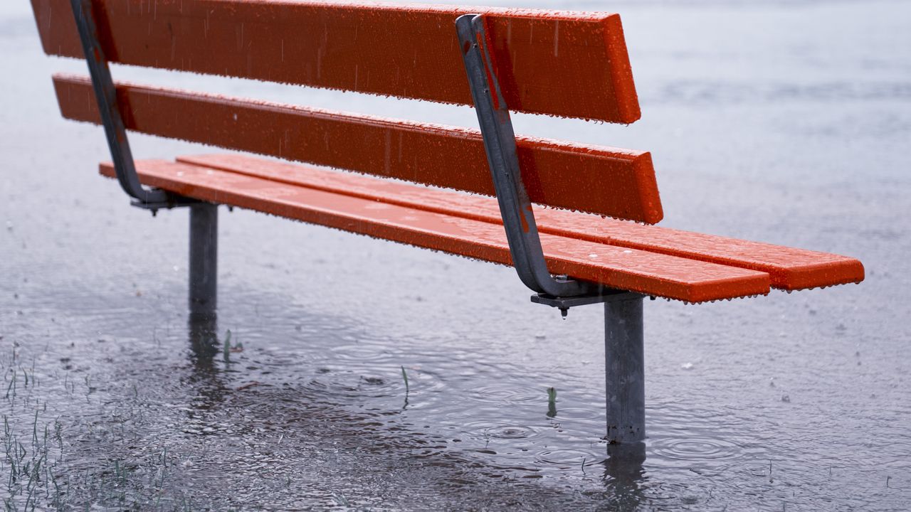 Wallpaper bench, rain, downpour, puddles
