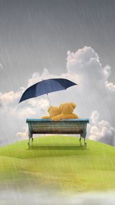 Preview wallpaper bench, rain, teddy bear, love