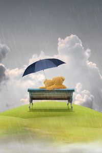 Preview wallpaper bench, rain, teddy bear, love