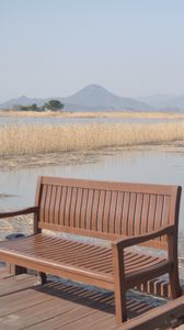 Preview wallpaper bench, river, grass, bay