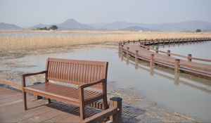 Preview wallpaper bench, river, grass, bay