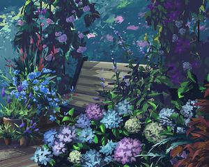 Preview wallpaper bench, roses, flowers, arch, paint, art