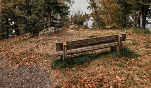 Preview wallpaper bench, shop, trees, nature, autumn