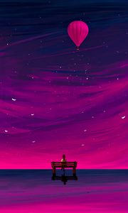 Preview wallpaper bench, silhouette, air balloon, art