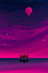 Preview wallpaper bench, silhouette, air balloon, art