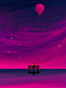 Preview wallpaper bench, silhouette, air balloon, art