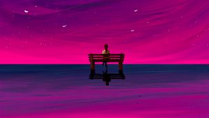 Preview wallpaper bench, silhouette, air balloon, art