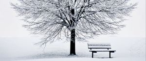 Preview wallpaper bench, snow, winter, wood, minimalism