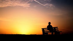 Preview wallpaper bench, sunset, people, solitude