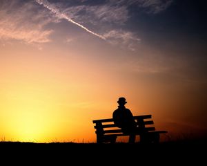 Preview wallpaper bench, sunset, people, solitude