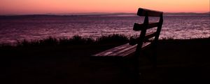 Preview wallpaper bench, sunset, sea, horizon, melancholy, loneliness