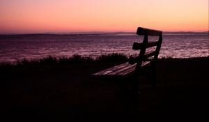 Preview wallpaper bench, sunset, sea, horizon, melancholy, loneliness